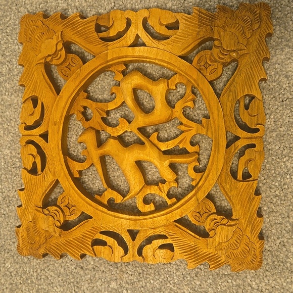 3 Piece Hand Carved Wood Chinese Wall Decor - Picture 4 of 7